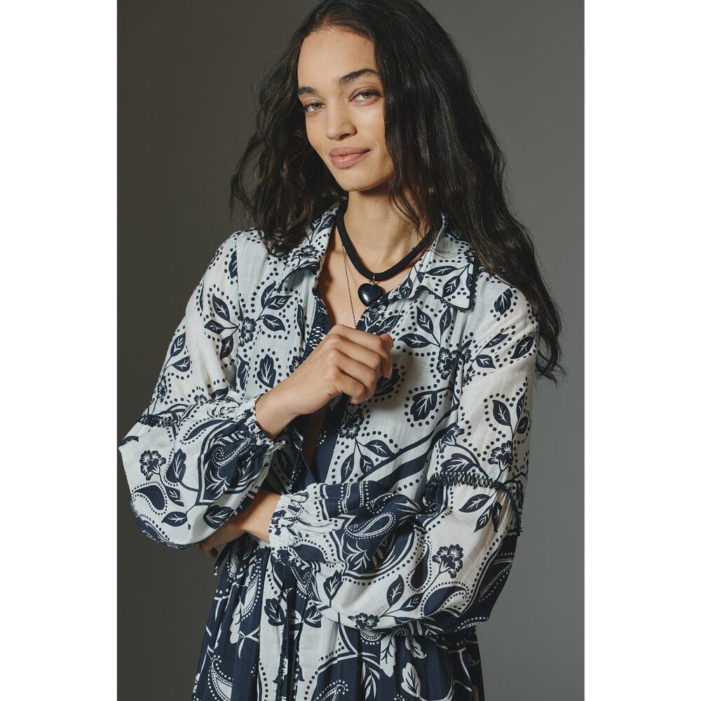 nwt by ANTHROPOLOGIE sz 1X The Eleanora Long-Sleeve Shirt dress in navy - Picture 2 of 4